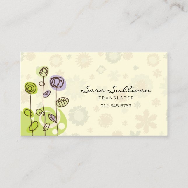 Translator Business Card Doodline-Blume Visitenkarte (Vorderseite)