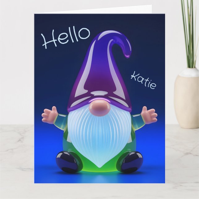 Translucent Glass Gnome Figurine with Custom Name Karte (Vorderseite)