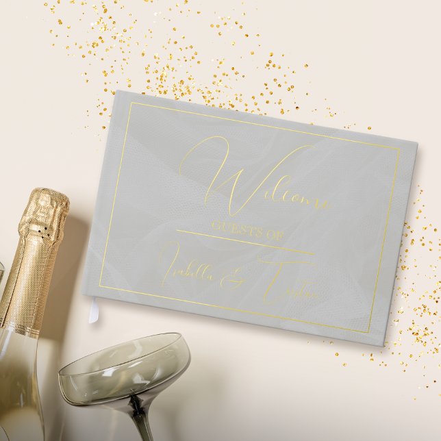 Translucent Tulle White Gold Foil Gästebuch (Von Creator hochgeladen)