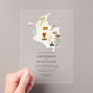 Transparent Cartagena Kolumbien Zielhochzeit Acryleinladungen