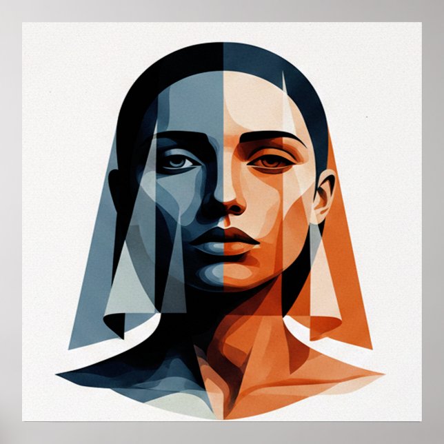 Transparent Geometric Portrait in Amber and Slate Poster (Vorne)