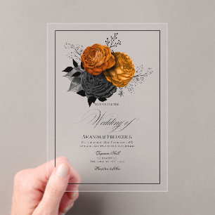 Transparent Gothic Orange und Schwarze Florale Hoc Acryleinladungen