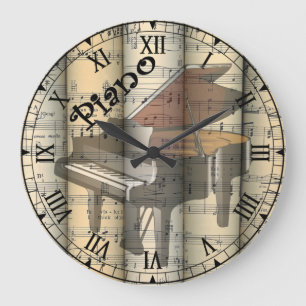 Transparent Piano ~ Rolled Vintage Sheet Music ~ Große Wanduhr