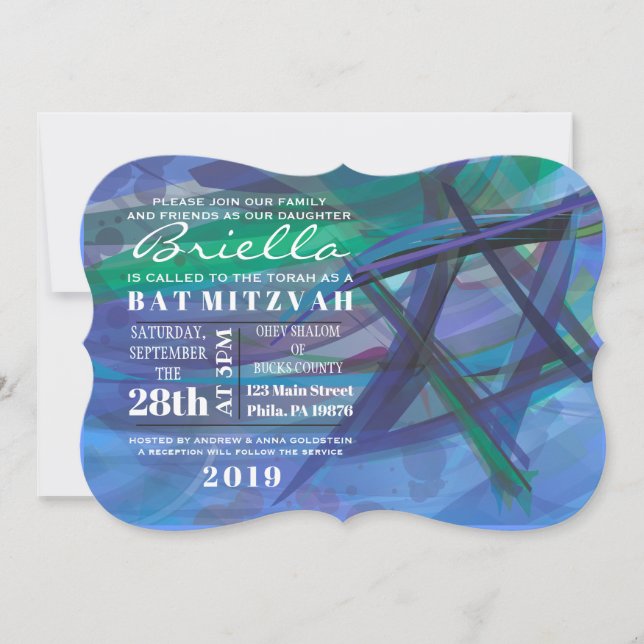 TRANSPARENT STAR Bat Bar Mitzvah Einladung blau (Vorderseite)