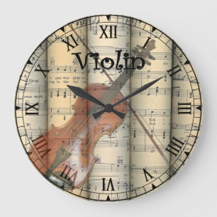 Transparent Violin ~ Rolled Vintage Sheet Music ~ Große Wanduhr