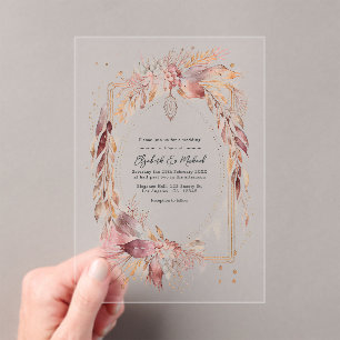 Transparente Boho-Floral-Westliche Hochzeit Acryleinladungen