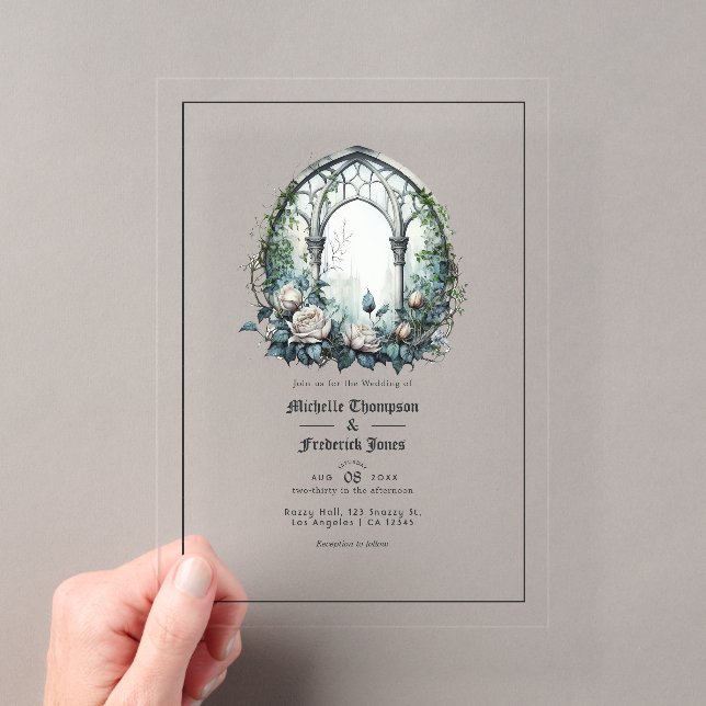 Transparente dunkle Fantasie Gothic Window Wedding Acryleinladungen (Insitu (Handheld))