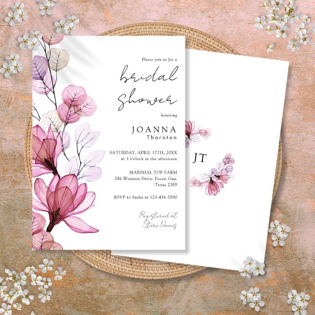 Transparente Dusty Rose Blumendusche Einladung (Transparent Dusty Rose Floral Bridal Shower Invitation)