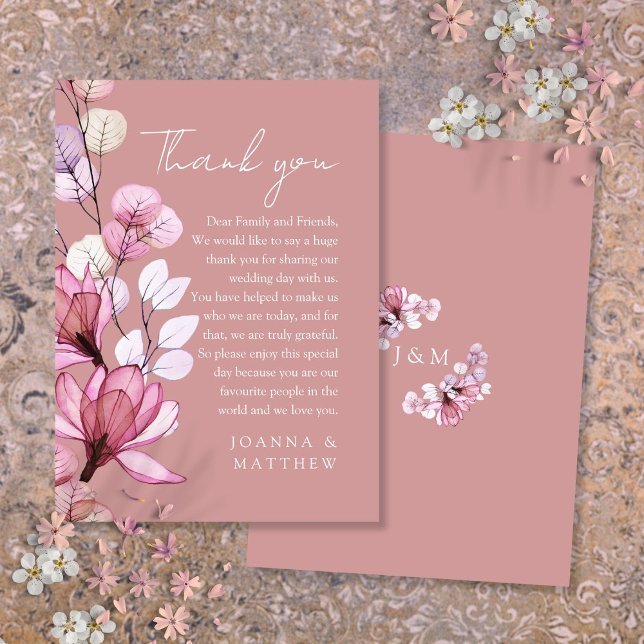 Transparente florale Dusty Rose Hochzeit Vielen Da Platzkarte (Transparent Floral Dusty Rose Wedding Thank You Place Card)