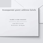 Transparente Gästeschriften für Hochzeiten Aufkleber<br><div class="desc">Transparente Gästeschabletten sind perfekt für Hochzeit, Brautparty, Verlobungsfeier, Geburtstag, etc. Fügen Sie Namen und Adressinformationen für jeden Gast hinzu (verlass eines Zeilenbereichs zwischen Namen und Adresse). Nachdem Sie ein Blatt mit Ihren Gastinformationen personalisiert haben, fügen Sie es Ihrem Warenkorb hinzu und personalisieren Sie ein anderes. Jedes Etikett ist ca. 1,...</div>