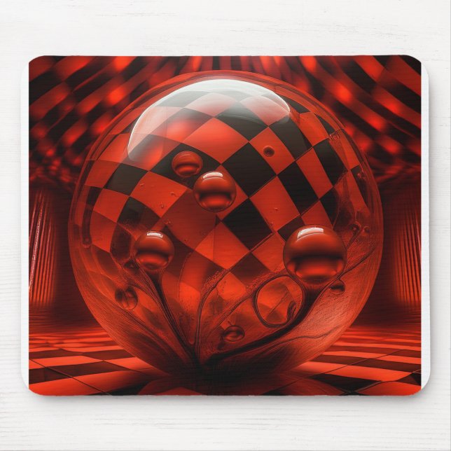 Transparente Glassphären und Schachbrettboden  Mousepad (Vorne)