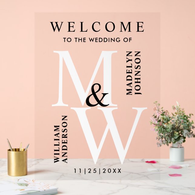 Transparente moderne Typografie-Monogramm-Hochzeit Acrylschild (Hochzeit)