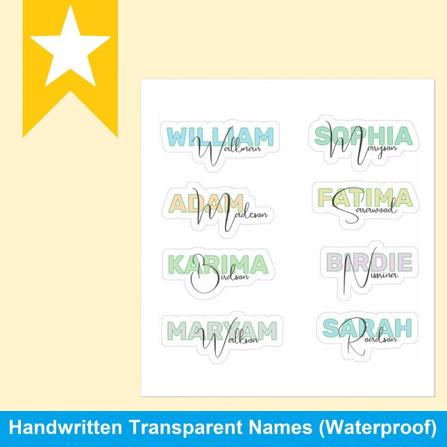Transparente Nachnamen, moderne wasserdichte Aufkl Aufkleber (Waterproof FULL NAME STICKER - Customized Stickers, Water bottle sticker, Laptop Decal)