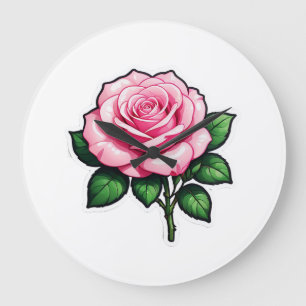 Transparente Rosa-Blume-Aufkleber Große Wanduhr