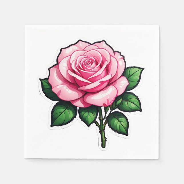 Transparente Rosa-Blume-Aufkleber Serviette (Vorderseite)