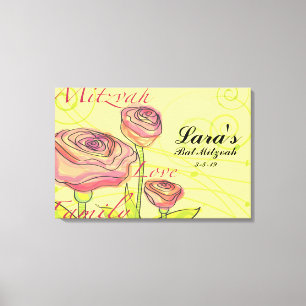 TRANSPARENTE ROSE Bat Mitzvah Unterschrift an Bord Leinwanddruck
