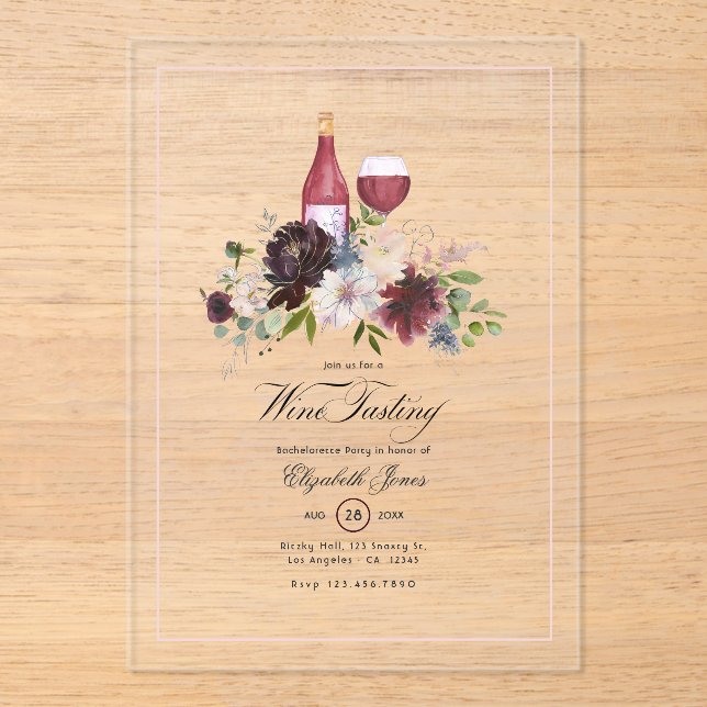 Transparenter Junggeselinnen-Abschied für Weinverk Acryleinladungen (Vorderseite)