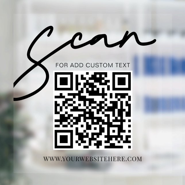 Transparenter Minimalistischer QR-Code für moderne Fensteraufkleber (Transparent simple design scan here QR code business window cling)
