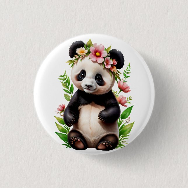 Transparenter Panda-Bär mit Blume Button (Vorderseite)