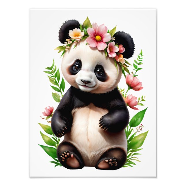 Transparenter Panda-Bär mit Blume Fotodruck (Vorne)