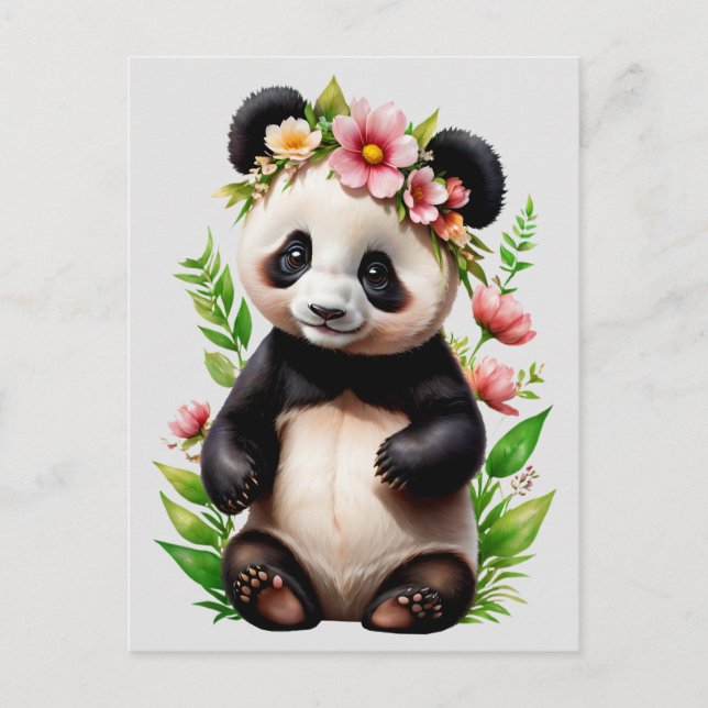 Transparenter Panda-Bär mit Blume Postkarte (Vorderseite)