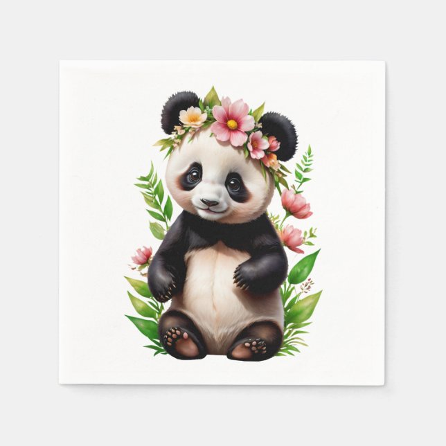Transparenter Panda-Bär mit Blume Serviette (Vorderseite)