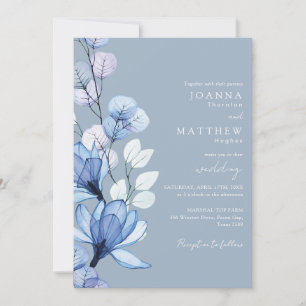 Transparenter QR-Code für Blumenblauer Hochzeit Einladung