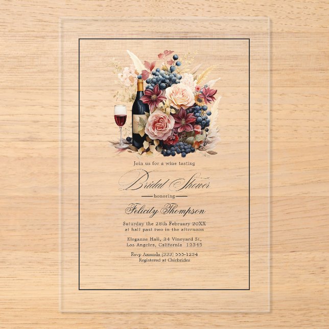 Transparentes Acrylwein und Brautparty Acryleinladungen (Vorderseite)