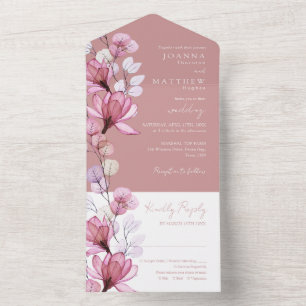 Transparentes florales Monogramm Dusty Rose Hochze All In One Einladung