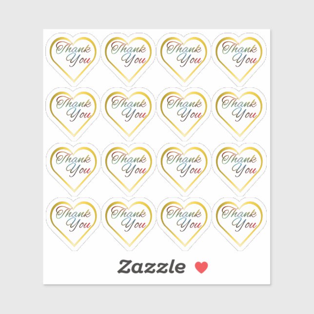 Transparentes Gold Heart Danke Stickers Aufkleber (Blatt)