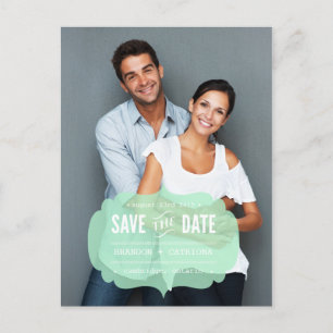 Transparentes Mint-Label   Save the Date Postkarte