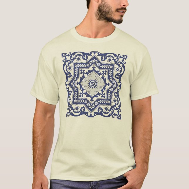 Transparentes Monogramm im Azulejo-Stil Tee (Vorderseite)