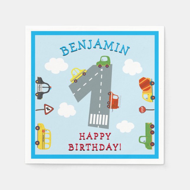 Transport 1. Geburtstag Napkins Serviette (Vorderseite)