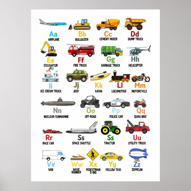 Transport ABC, Fahrzeug ABC Print Poster (Vorne)
