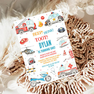 Transport City Autos und Lastwagen Jungen Geburtst Einladung