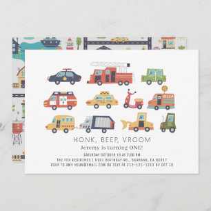 Transport City Cars & Trucks 1. Geburtstag Einladung