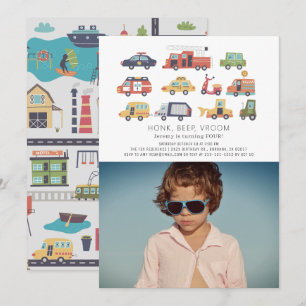 Transport City Cars Trucks Foto Geburtstag Einladung