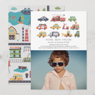 Transport City Cars Trucks Foto Geburtstag Einladung