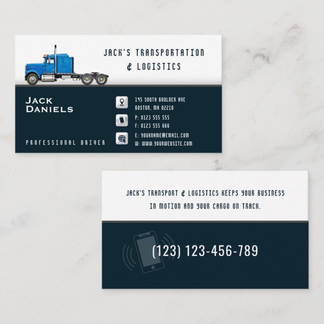 Transport & Logistik | Blauer LKW  Visitenkarte (Vorne/Hinten)