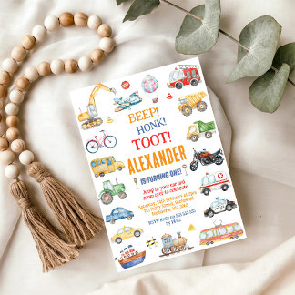 Transport Stadt Autos und Lastwagen Junge Geburtst Einladung