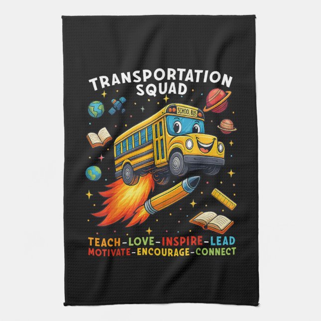 Transport-Team Lustiger Schulbusfahrer Geschirrtuch (Vertikal)