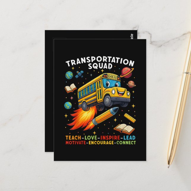 Transport-Team Lustiger Schulbusfahrer Postkarte (Vorderseite/Rückseite Beispiel)