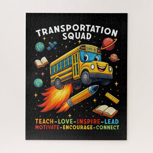 Transport-Team Lustiger Schulbusfahrer Puzzle (Vertikal)