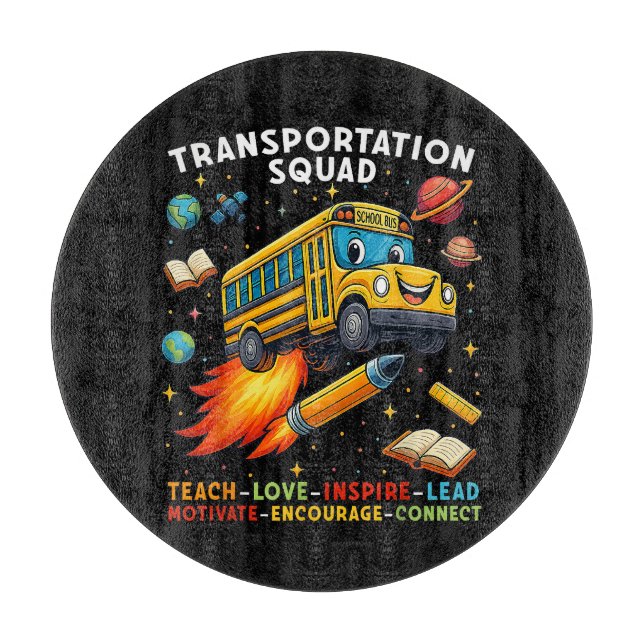 Transport-Team Lustiger Schulbusfahrer Schneidebrett (Vorderseite)
