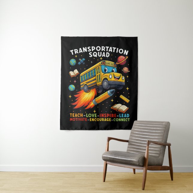 Transport-Team Lustiger Schulbusfahrer Wandteppich (Beispiel)