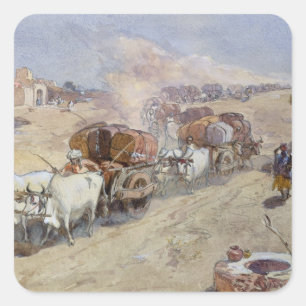 Transport von Baumwolle, Indien, 1862 (w/c über Bl Quadratischer Aufkleber