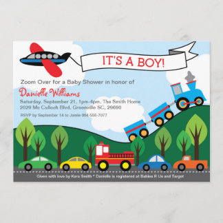 Transportation BOY Baby Shower Einladungen