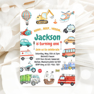 Transportation City Cars and Truck Boy Birthday Einladung