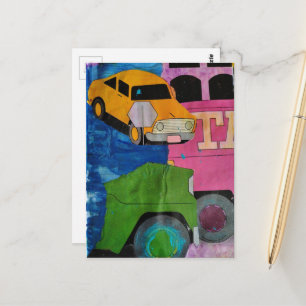 Transportations leuchtende Farben Mixed-Media-Coll Postkarte