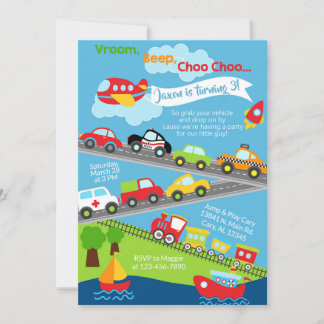 Transportfahrzeuge Junge Geburtstagseinladung. Einladung